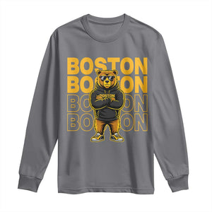 Retro Boston Ice Hockey Long Sleeve Shirt Fear The Bear TS10 Charcoal Print Your Wear