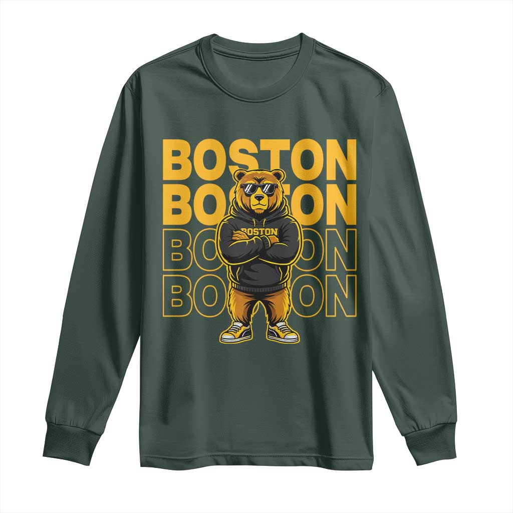 Retro Boston Ice Hockey Long Sleeve Shirt Fear The Bear TS10 Dark Forest Green Print Your Wear