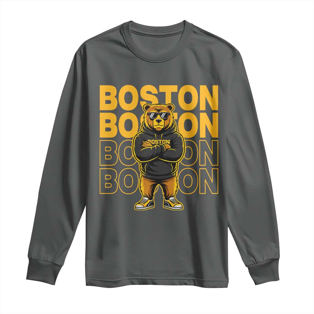 Retro Boston Ice Hockey Long Sleeve Shirt Fear The Bear TS10 Dark Heather Print Your Wear