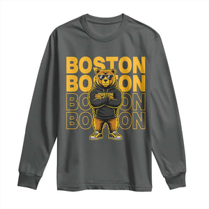 Retro Boston Ice Hockey Long Sleeve Shirt Fear The Bear TS10 Dark Heather Print Your Wear