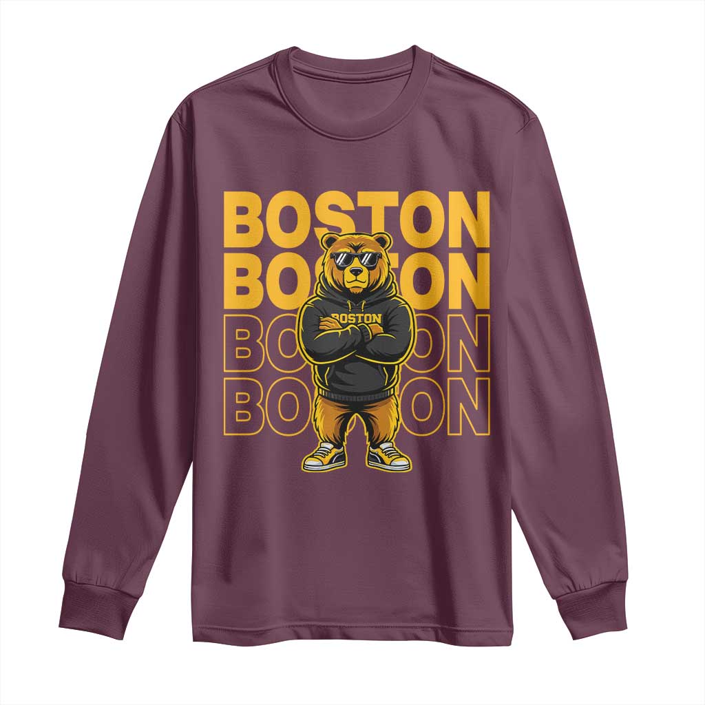 Retro Boston Ice Hockey Long Sleeve Shirt Fear The Bear TS10 Maroon Print Your Wear