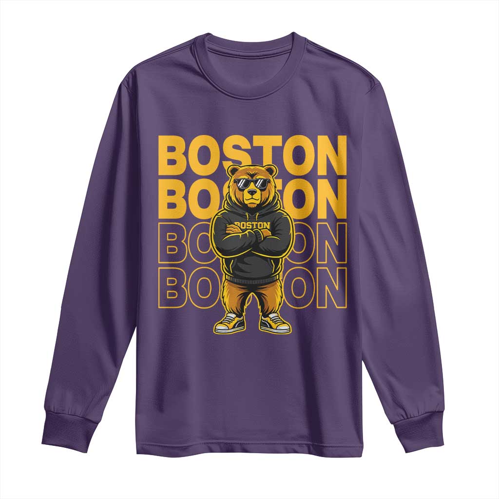 Retro Boston Ice Hockey Long Sleeve Shirt Fear The Bear TS10 Purple Print Your Wear