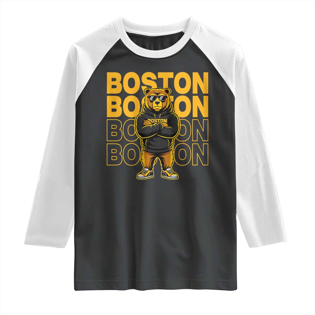 Retro Boston Ice Hockey Raglan Shirt Fear The Bear TS10 Black White Print Your Wear