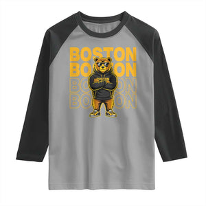 Retro Boston Ice Hockey Raglan Shirt Fear The Bear TS10 Sport Gray Black Print Your Wear