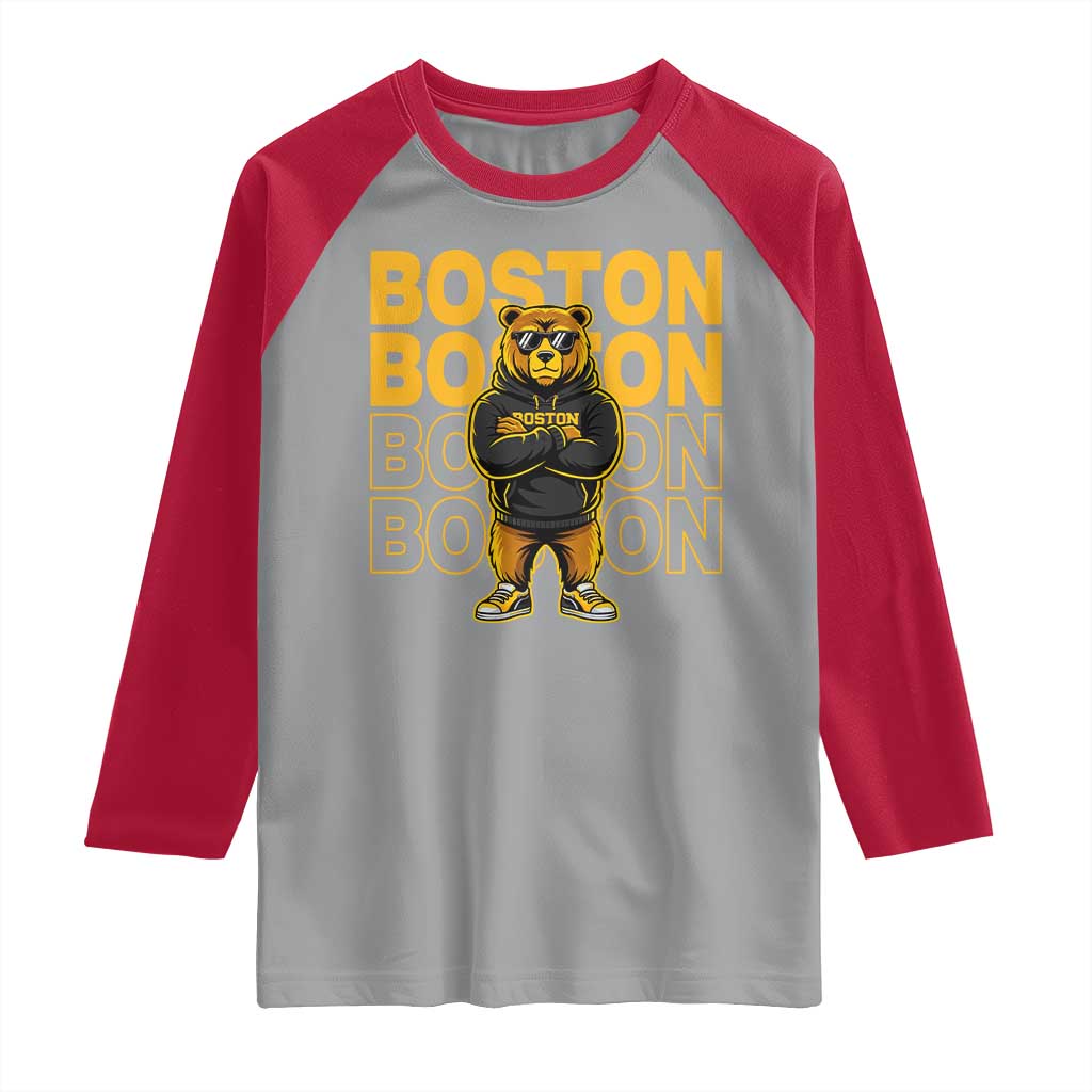 Retro Boston Ice Hockey Raglan Shirt Fear The Bear TS10 Sport Gray Red Print Your Wear