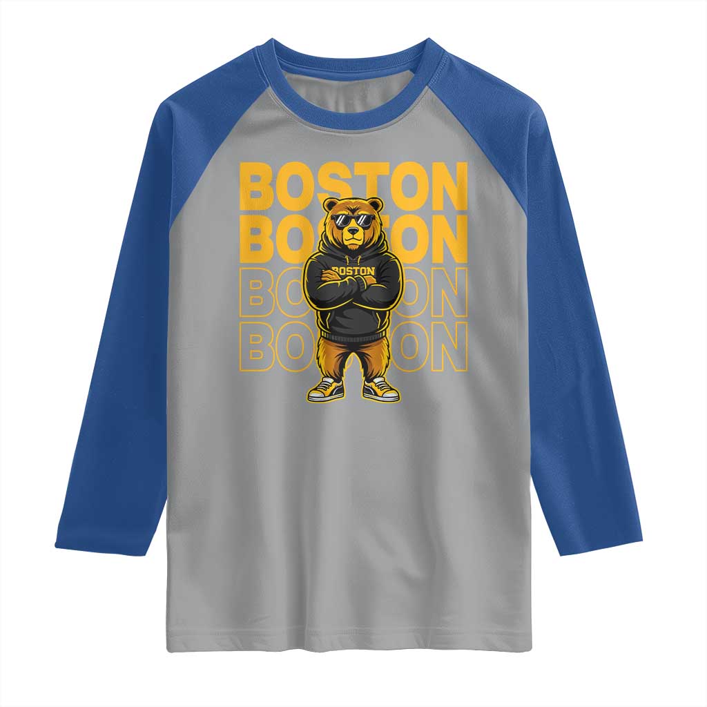 Retro Boston Ice Hockey Raglan Shirt Fear The Bear TS10 Sport Gray Royal Print Your Wear