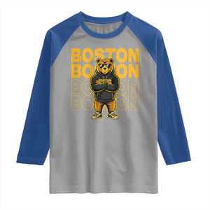 Retro Boston Ice Hockey Raglan Shirt Fear The Bear TS10 Sport Gray Royal Print Your Wear