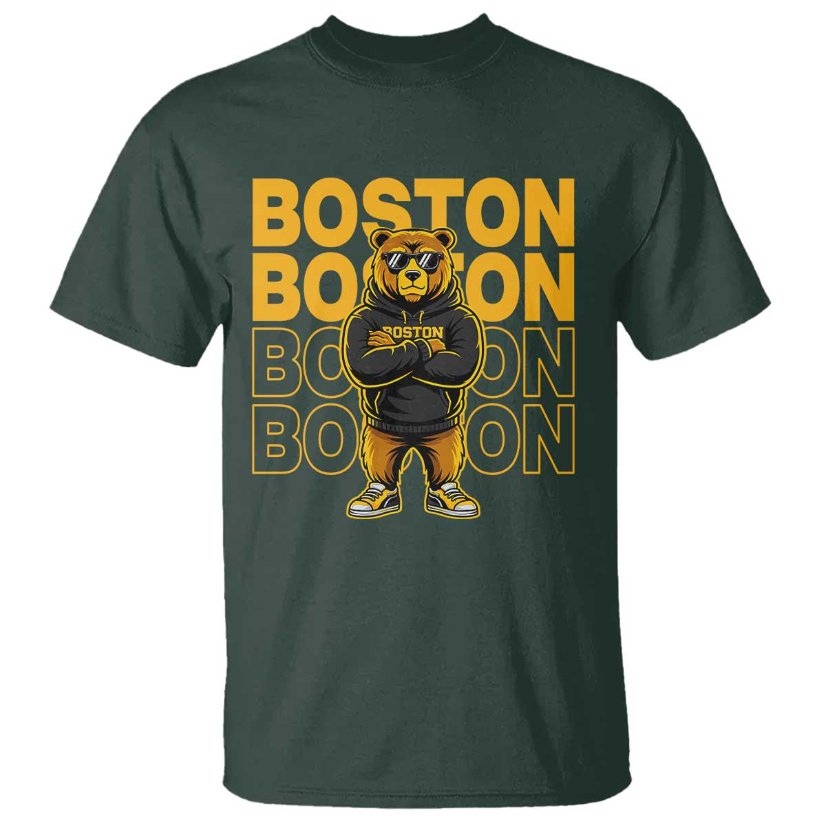 Retro Boston Ice Hockey T Shirt Fear The Bear TS10 Dark Forest Green Print Your Wear