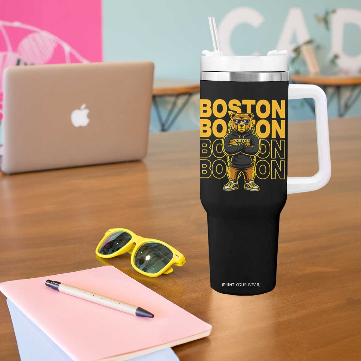 Retro Boston Ice Hockey Tumbler With Handle Fear The Bear TS10 Print Your Wear