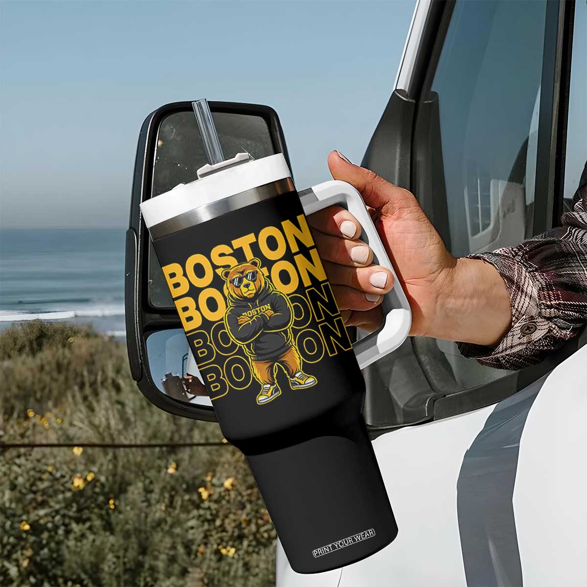 Retro Boston Ice Hockey Tumbler With Handle Fear The Bear TS10 Print Your Wear
