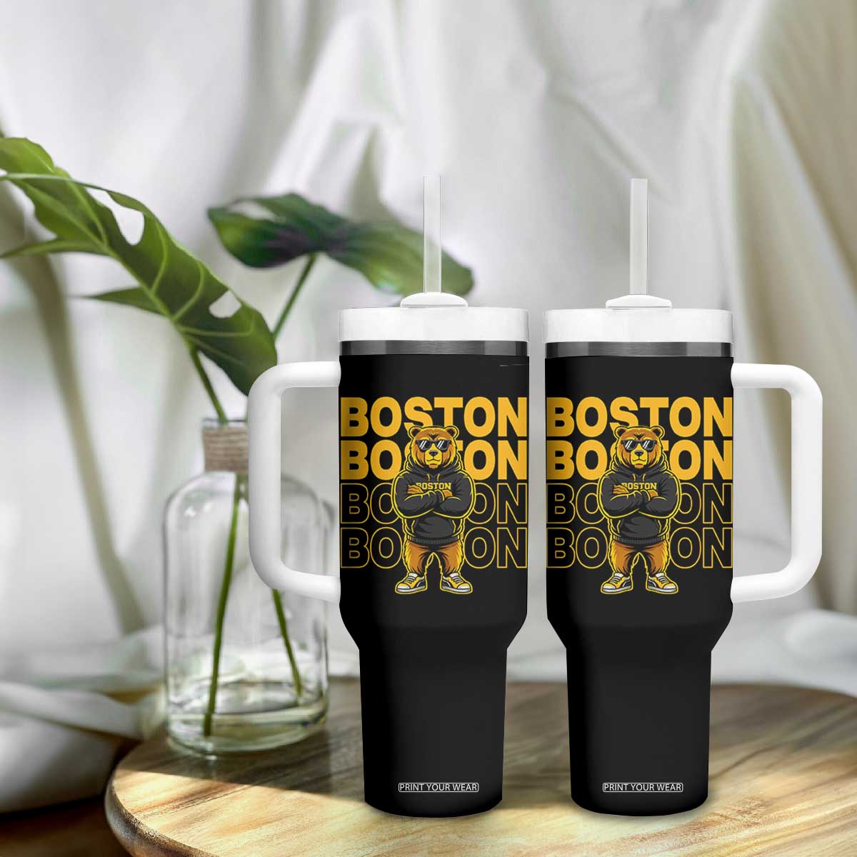 Retro Boston Ice Hockey Tumbler With Handle Fear The Bear TS10 Print Your Wear