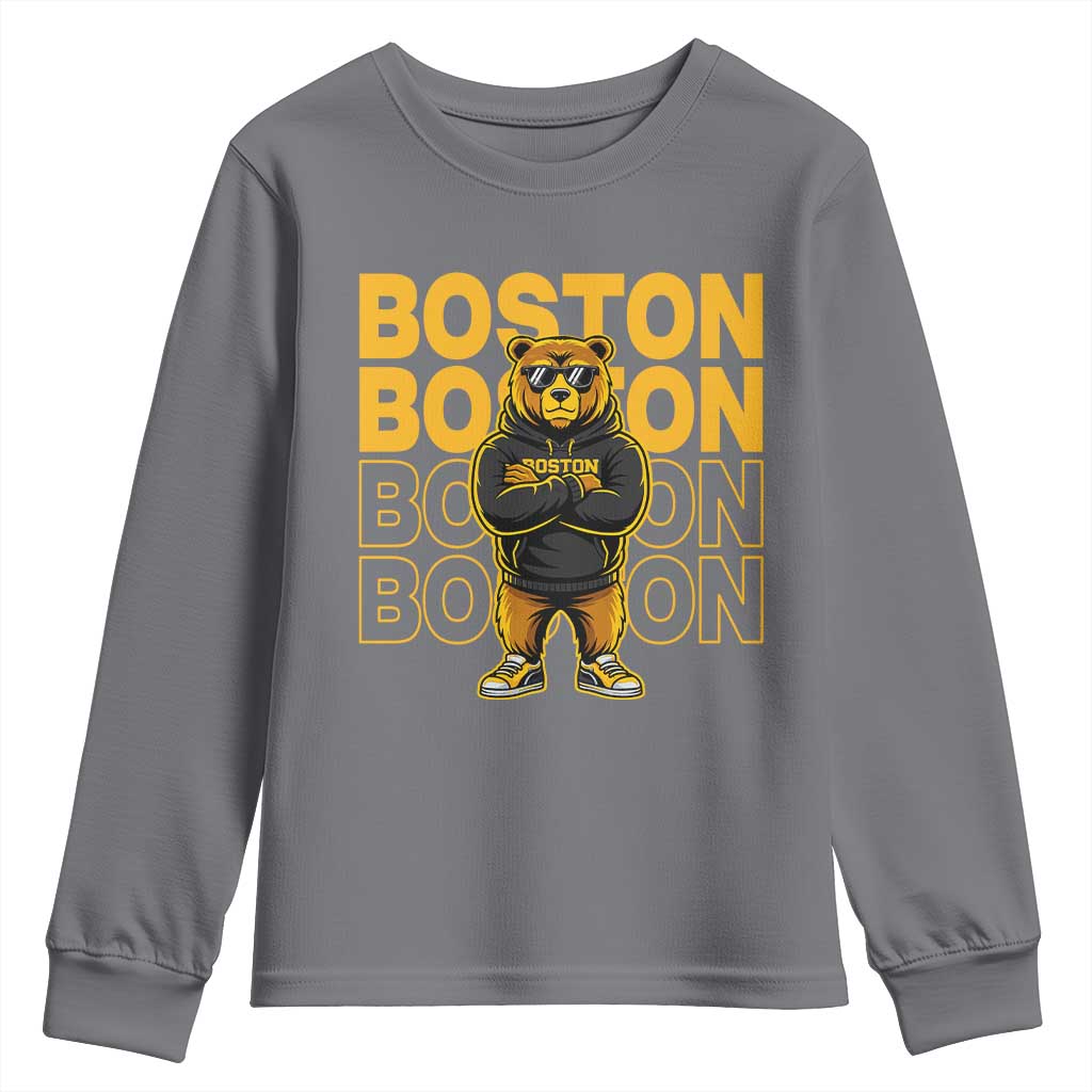 Retro Boston Ice Hockey Youth Sweatshirt Fear The Bear TS10 Charcoal Print Your Wear