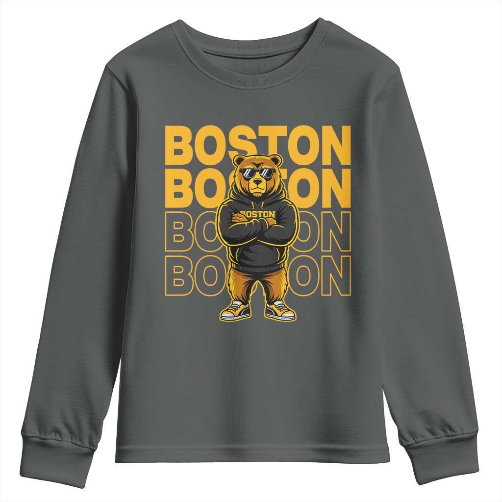 Retro Boston Ice Hockey Youth Sweatshirt Fear The Bear TS10 Dark Heather Print Your Wear
