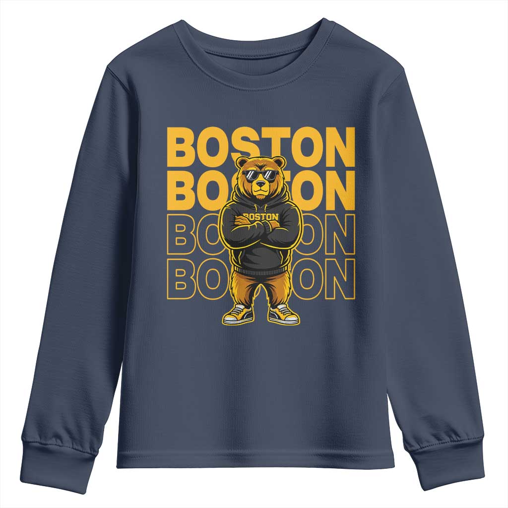 Retro Boston Ice Hockey Youth Sweatshirt Fear The Bear TS10 Navy Print Your Wear