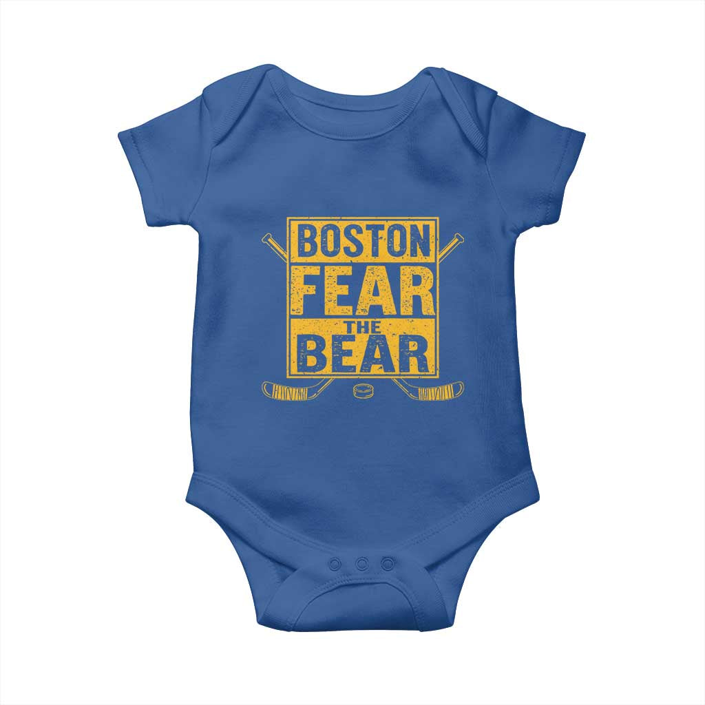Boston Ice Hockey Baby Onesie Fear The Bear TS10 Royal Blue Print Your Wear