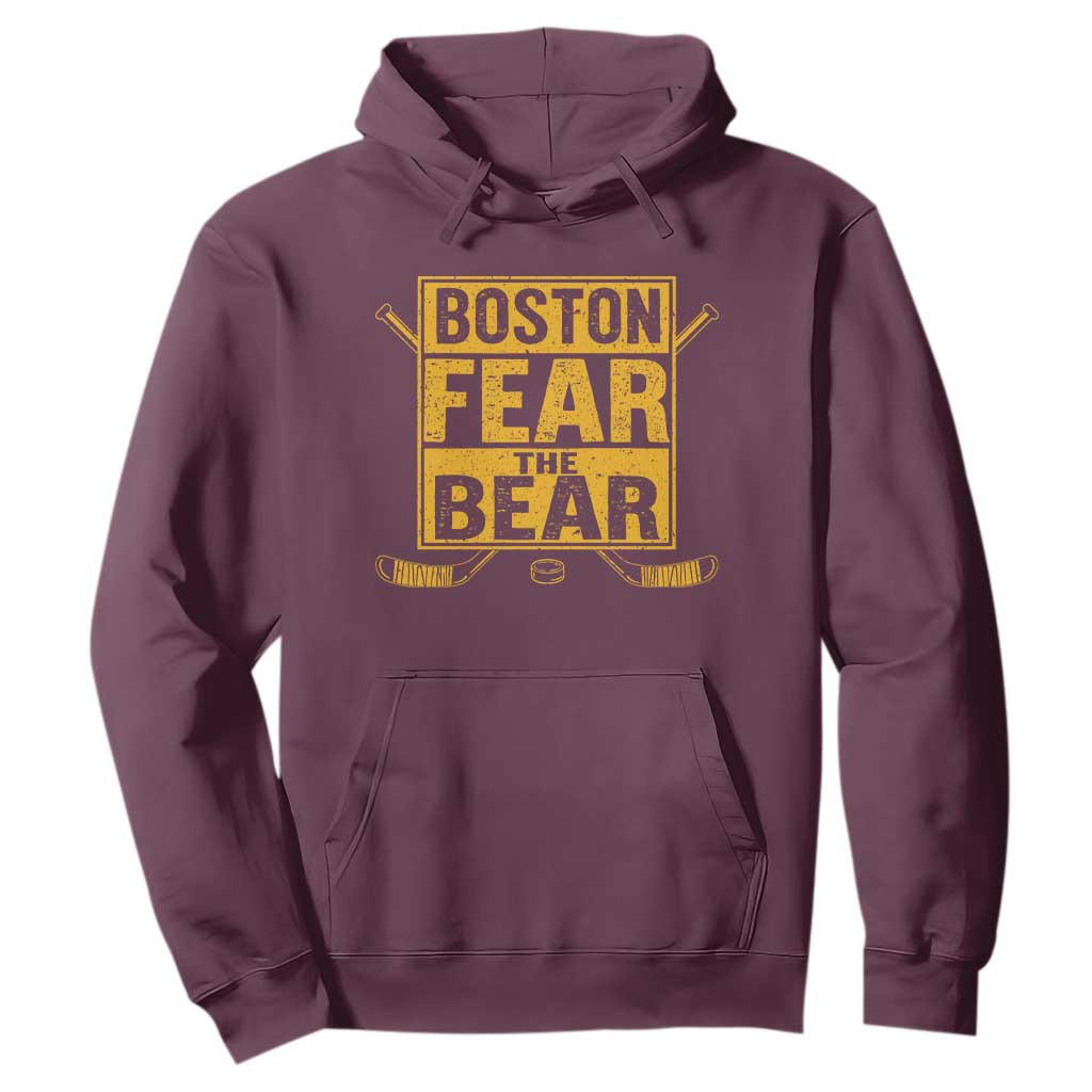 Boston Ice Hockey Hoodie Fear The Bear TS10 Maroon Print Your Wear