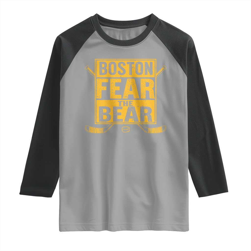 Boston Ice Hockey Raglan Shirt Fear The Bear TS10 Sport Gray Black Print Your Wear
