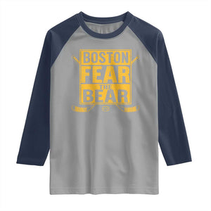 Boston Ice Hockey Raglan Shirt Fear The Bear TS10 Sport Gray Navy Print Your Wear