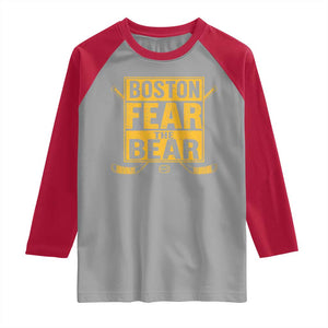 Boston Ice Hockey Raglan Shirt Fear The Bear TS10 Sport Gray Red Print Your Wear