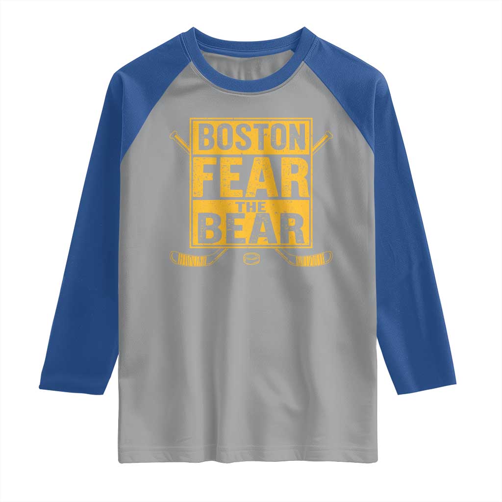 Boston Ice Hockey Raglan Shirt Fear The Bear TS10 Sport Gray Royal Print Your Wear