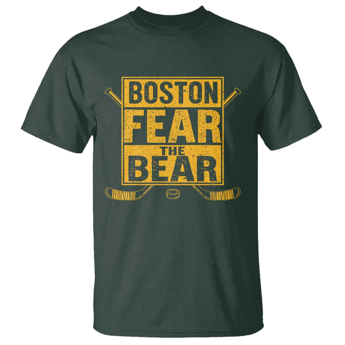 Boston Ice Hockey T Shirt Fear The Bear TS10 Dark Forest Green Print Your Wear