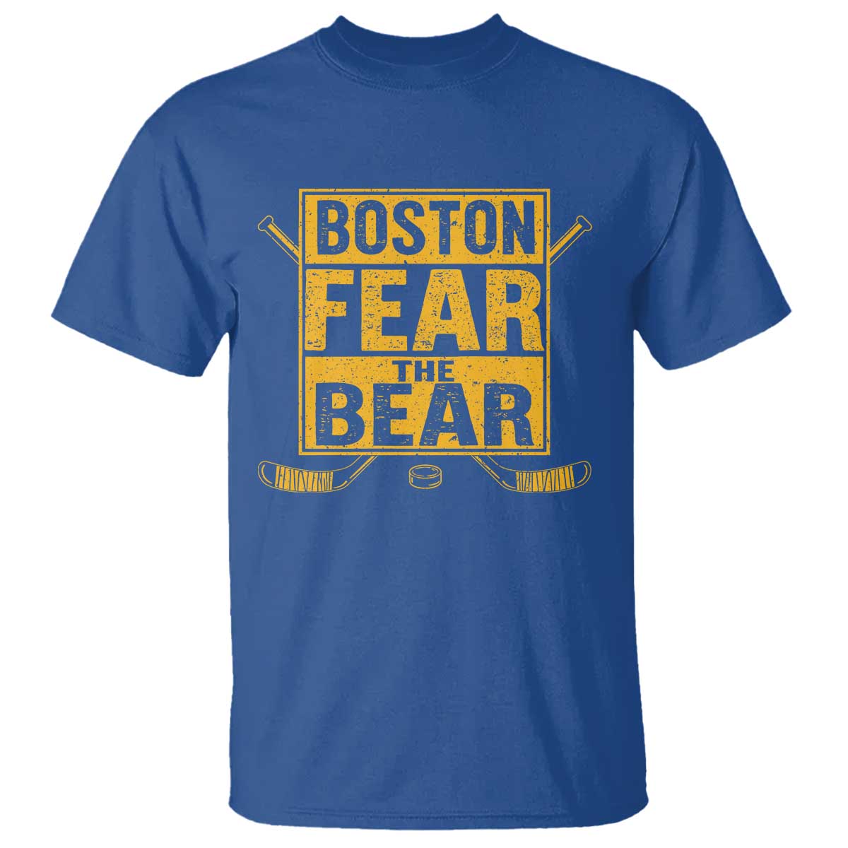 Boston Ice Hockey T Shirt Fear The Bear TS10 Royal Blue Print Your Wear