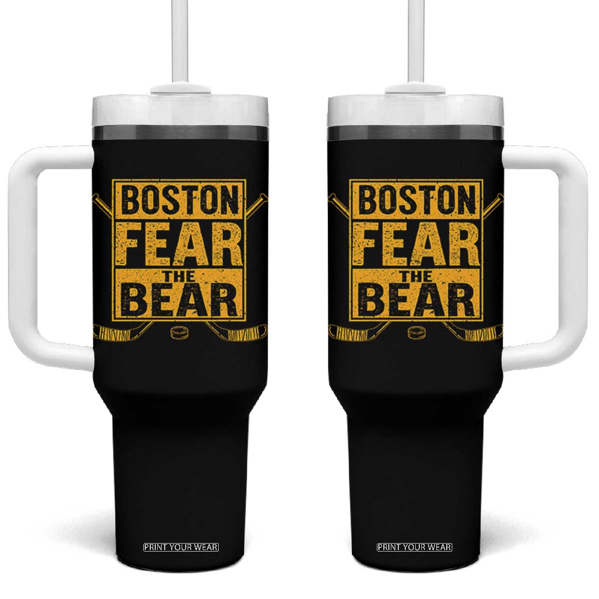 Boston Ice Hockey Tumbler With Handle Fear The Bear TS10 One Size: 40 oz Black Print Your Wear