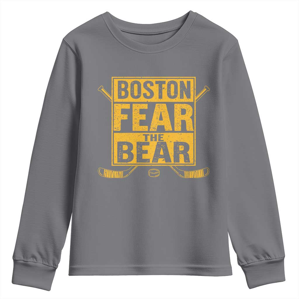 Boston Ice Hockey Youth Sweatshirt Fear The Bear TS10 Charcoal Print Your Wear