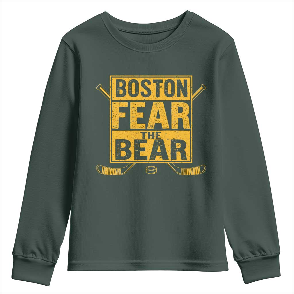 Boston Ice Hockey Youth Sweatshirt Fear The Bear TS10 Dark Forest Green Print Your Wear