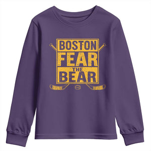 Boston Ice Hockey Youth Sweatshirt Fear The Bear TS10 Purple Print Your Wear