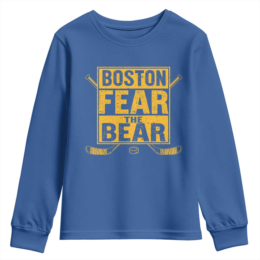 Boston Ice Hockey Youth Sweatshirt Fear The Bear TS10 Royal Blue Print Your Wear