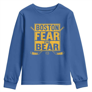 Boston Ice Hockey Youth Sweatshirt Fear The Bear TS10 Royal Blue Print Your Wear