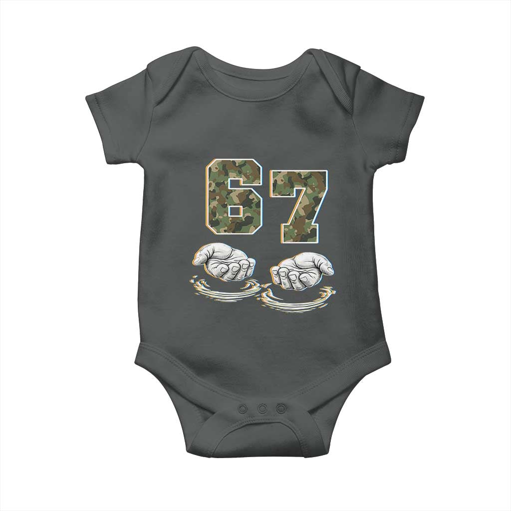 Funny Six Seven 6 7 Meme Baby Onesie Gen Alpha Slang 6 7 Hands Camo Boy Girl TS10 Dark Heather Print Your Wear
