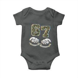 Funny Six Seven 6 7 Meme Baby Onesie Gen Alpha Slang 6 7 Hands Camo Boy Girl TS10 Dark Heather Print Your Wear