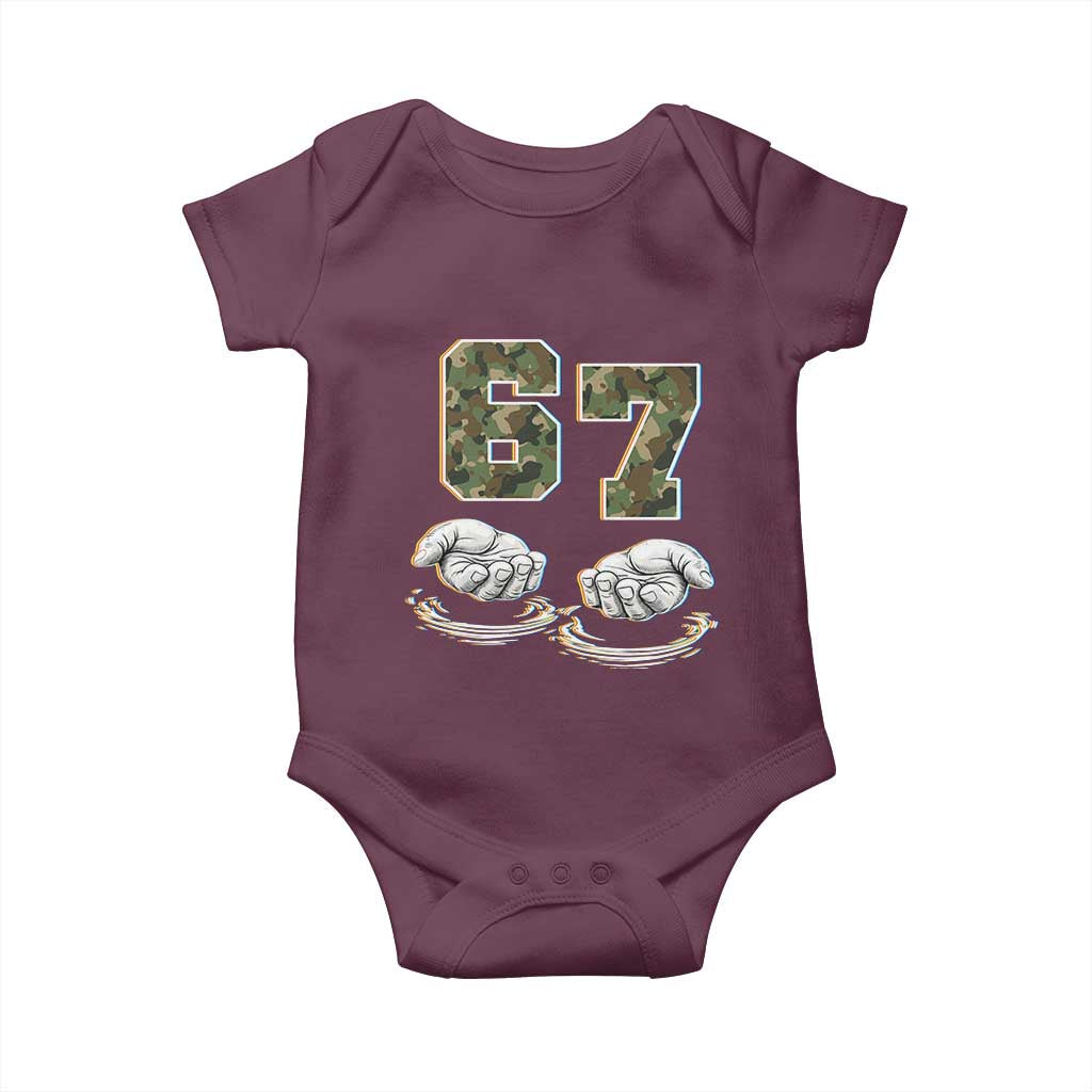 Funny Six Seven 6 7 Meme Baby Onesie Gen Alpha Slang 6 7 Hands Camo Boy Girl TS10 Maroon Print Your Wear