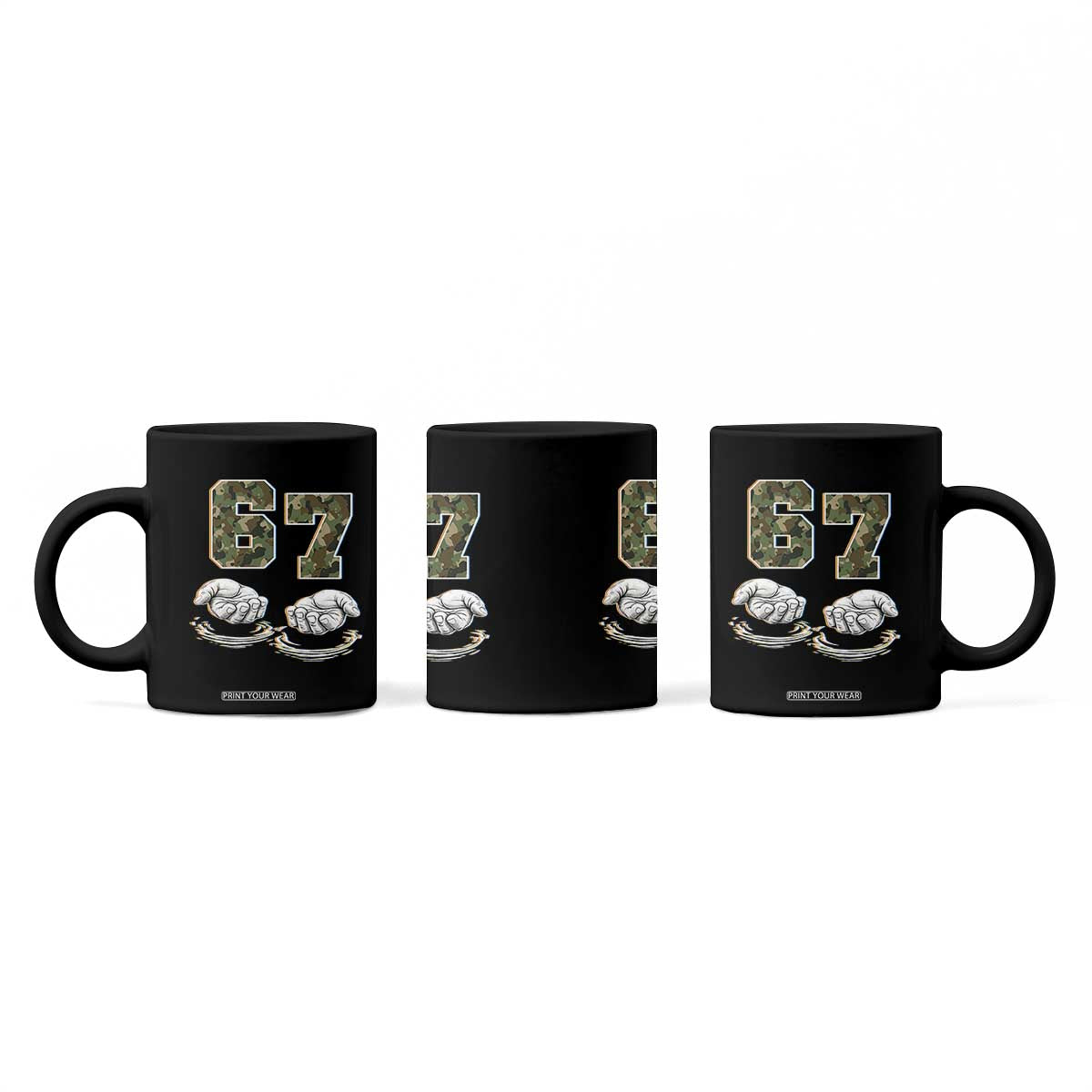 Funny Six Seven 6 7 Meme Coffee Mug Gen Alpha Slang 6 7 Hands Camo Boy Girl TS10 Print Your Wear