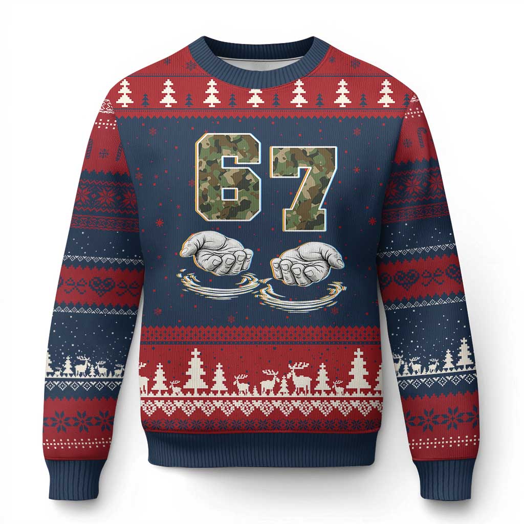 Funny Six Seven 6 7 Meme Ugly Christmas Sweater Gen Alpha Slang 6 7 Hands Camo Boy Girl TS10 Navy Red Print Your Wear