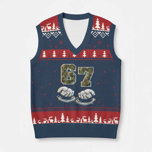 Funny Six Seven 6 7 Meme V-Neck Knit Sweater Vest Gen Alpha Slang 6 7 Hands Camo Boy Girl TS10 Navy Red Print Your Wear