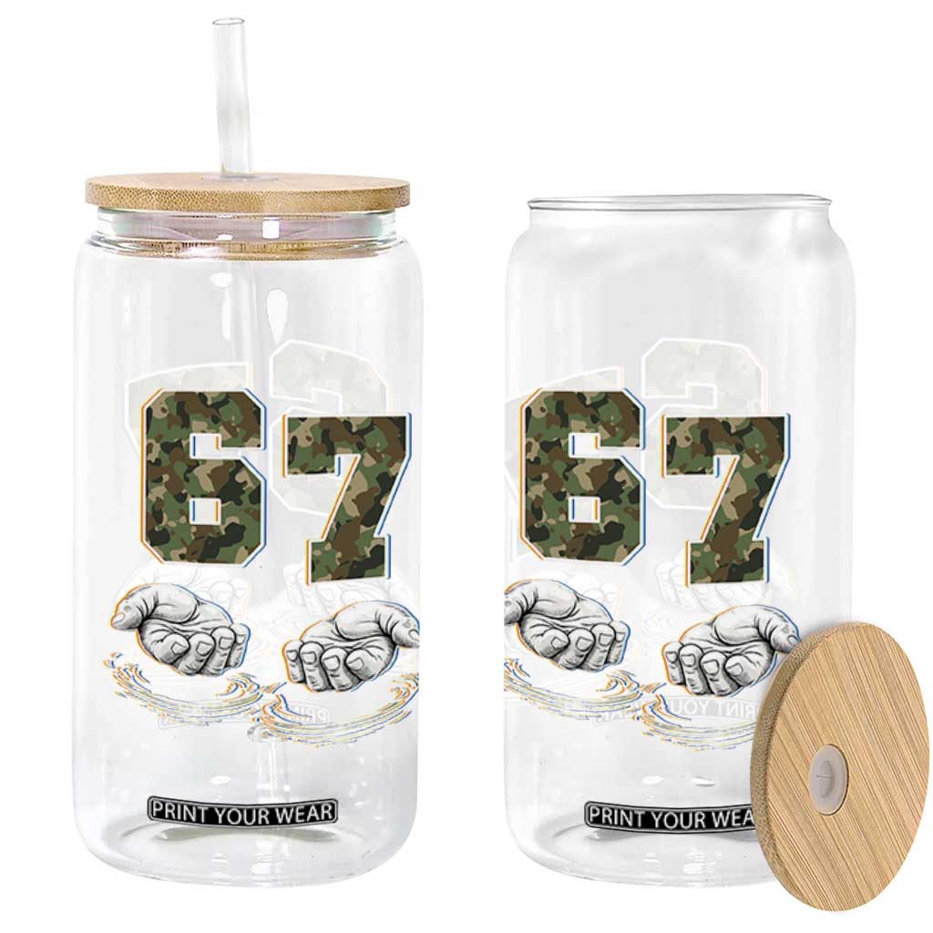 Funny Six Seven 6 7 Meme Glass Can Gen Alpha Slang 6 7 Hands Camo Boy Girl TS10 Print Your Wear