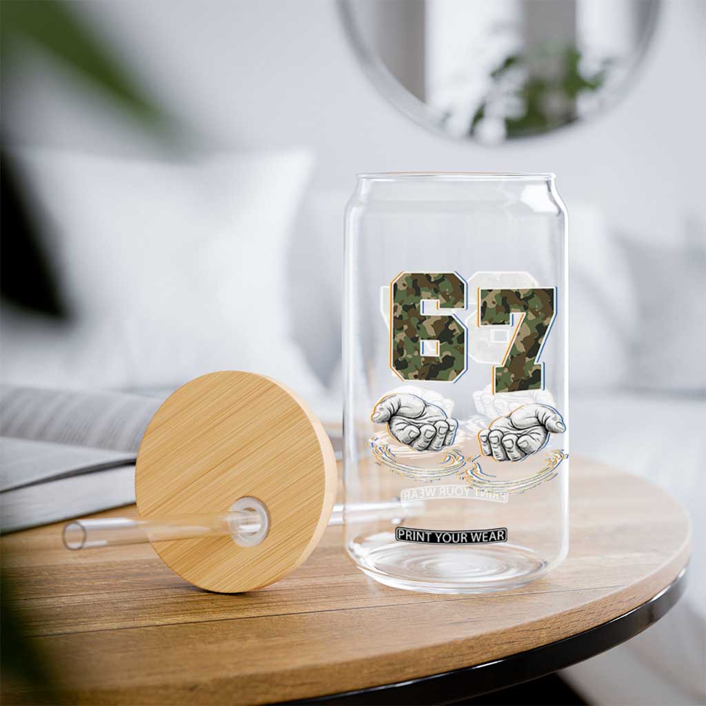 Funny Six Seven 6 7 Meme Glass Can Gen Alpha Slang 6 7 Hands Camo Boy Girl TS10 Print Your Wear