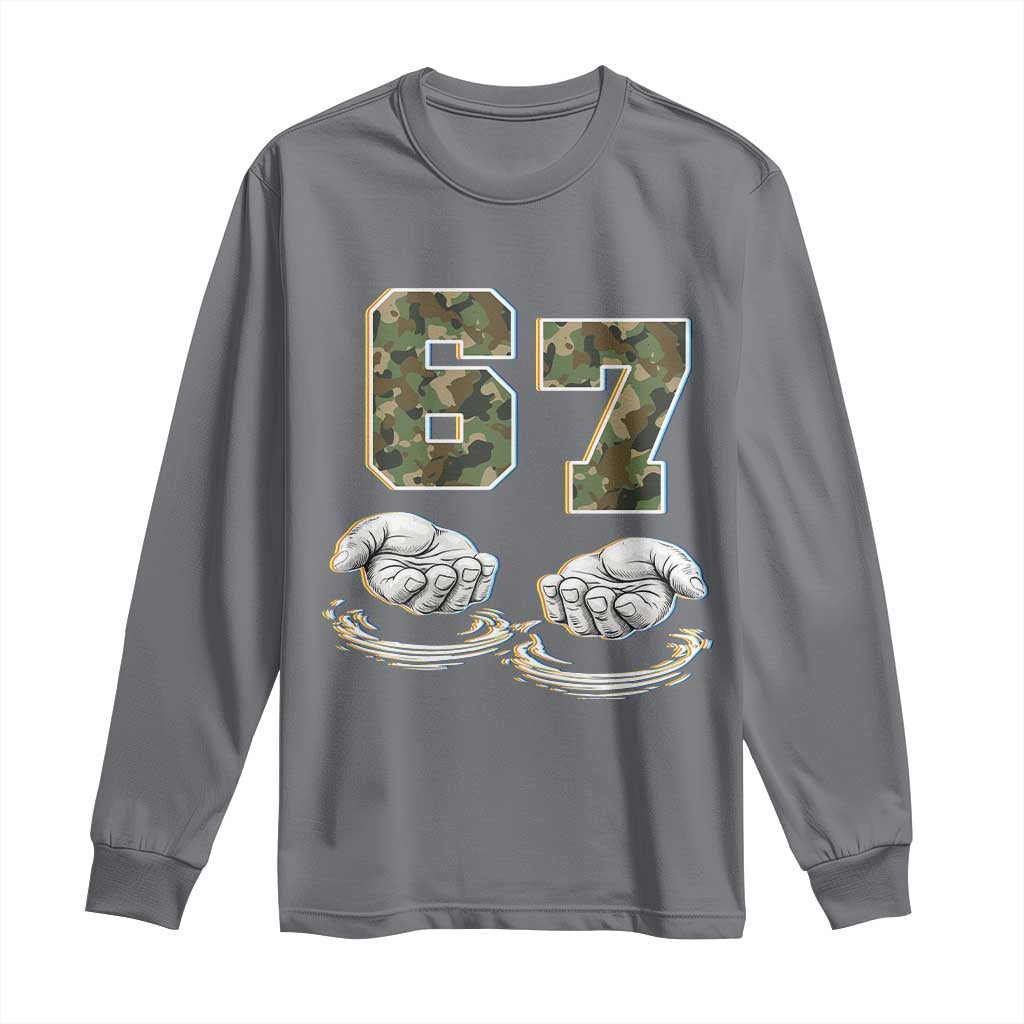 Funny Six Seven 6 7 Meme Long Sleeve Shirt Gen Alpha Slang 6 7 Hands Camo Boy Girl TS10 Charcoal Print Your Wear