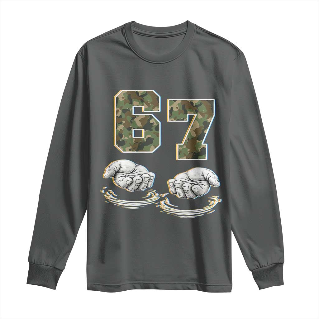Funny Six Seven 6 7 Meme Long Sleeve Shirt Gen Alpha Slang 6 7 Hands Camo Boy Girl TS10 Dark Heather Print Your Wear