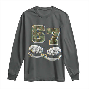Funny Six Seven 6 7 Meme Long Sleeve Shirt Gen Alpha Slang 6 7 Hands Camo Boy Girl TS10 Dark Heather Print Your Wear
