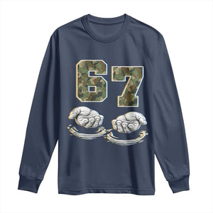 Funny Six Seven 6 7 Meme Long Sleeve Shirt Gen Alpha Slang 6 7 Hands Camo Boy Girl TS10 Navy Print Your Wear