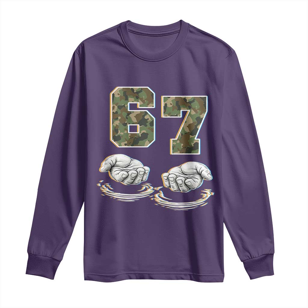 Funny Six Seven 6 7 Meme Long Sleeve Shirt Gen Alpha Slang 6 7 Hands Camo Boy Girl TS10 Purple Print Your Wear