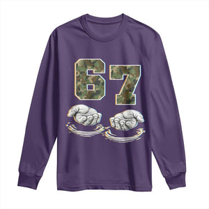 Funny Six Seven 6 7 Meme Long Sleeve Shirt Gen Alpha Slang 6 7 Hands Camo Boy Girl TS10 Purple Print Your Wear