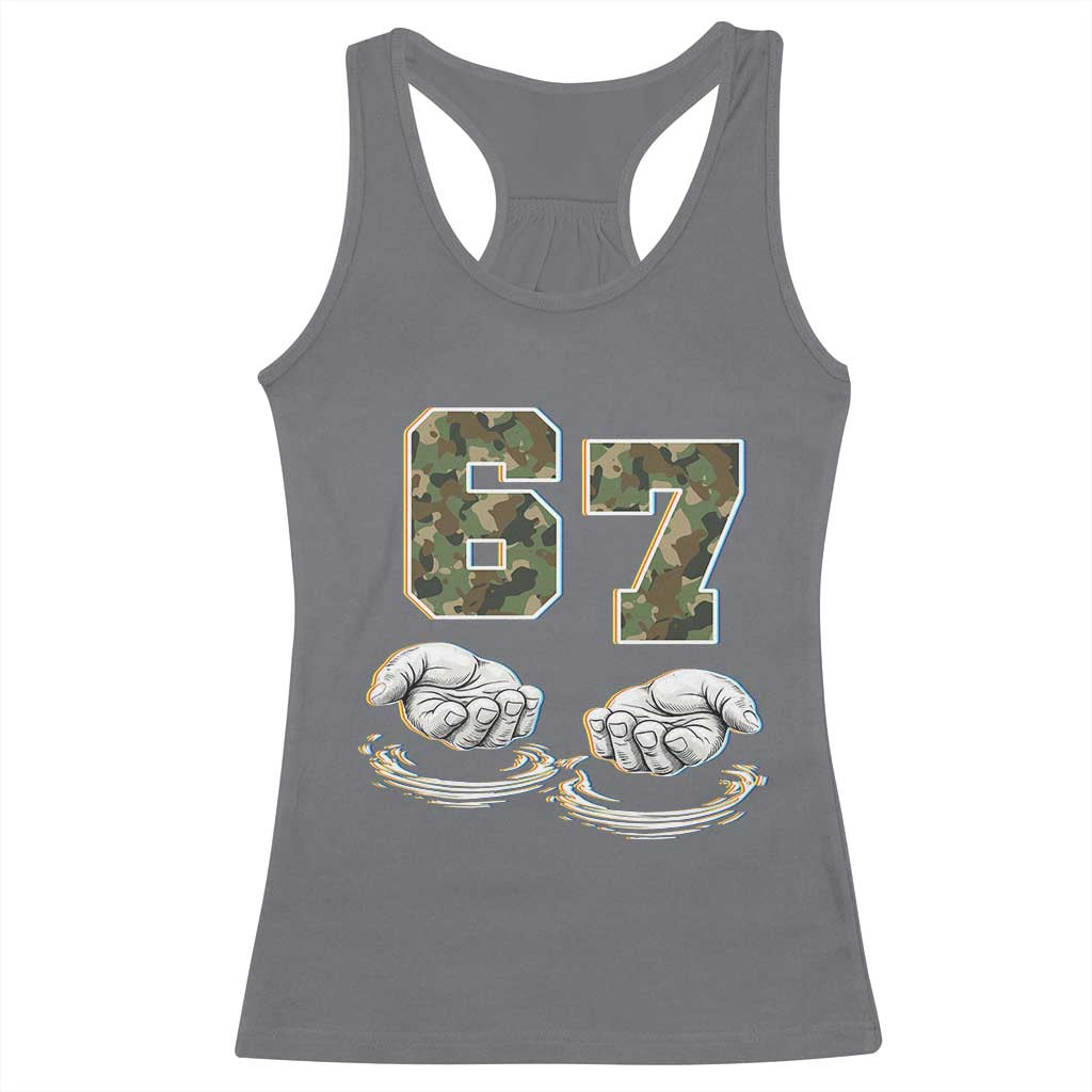 Funny Six Seven 6 7 Meme Racerback Tank Top Gen Alpha Slang 6 7 Hands Camo Boy Girl TS10 Charcoal Print Your Wear