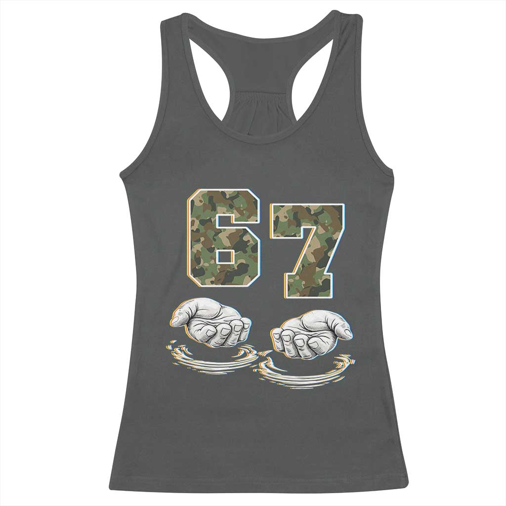 Funny Six Seven 6 7 Meme Racerback Tank Top Gen Alpha Slang 6 7 Hands Camo Boy Girl TS10 Dark Heather Print Your Wear
