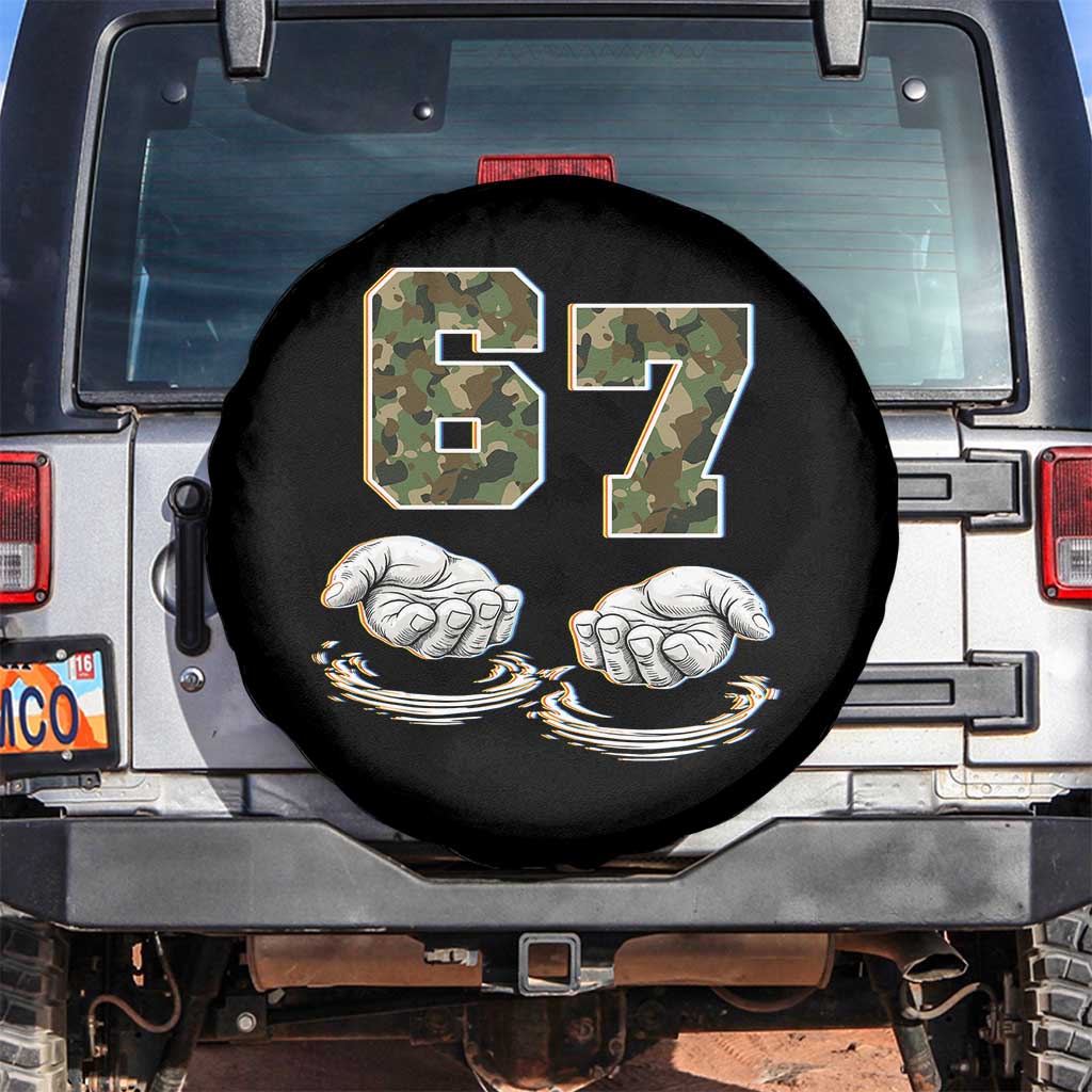 Funny Six Seven 6 7 Meme Spare Tire Cover Gen Alpha Slang 6 7 Hands Camo Boy Girl TS10 No hole Black Print Your Wear