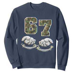 Funny Six Seven 6 7 Meme Sweatshirt Gen Alpha Slang 6 7 Hands Camo Boy Girl TS10 Navy Print Your Wear